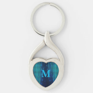 Porte-clés Initiale de monogramme pailleté bleu élégant