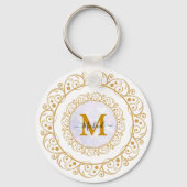 Porte-clés Initiale et nom pailletés or élégants (Verso)
