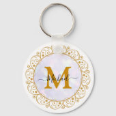 Porte-clés Initiale et nom pailletés or élégants (Verso)
