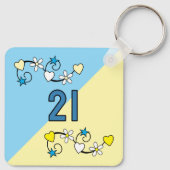 Porte-clés initiales 21 ans bleu jaune (Dos)