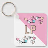 Porte-clés Initiales de 21e anniversaire pêche rose (Recto)