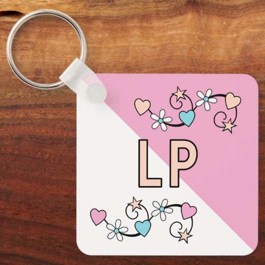 Porte-clés Initiales de 21e anniversaire pêche rose (Recto)