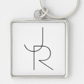 Porte-clés Initiales de chevauchement modernes 2 | Noir en bl (Devant)