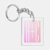 Porte-clés Initiales de couple | Gradation rose subtile (Devant gauche)