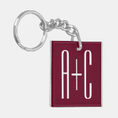 Porte-clés Initiales de couples simples | Blanc et bordeaux (Devant gauche)