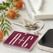 Porte-clés Initiales de couples simples | Blanc et bordeaux (Devant Droit)