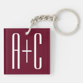 Porte-clés Initiales de couples simples | Blanc et bordeaux (Dos)