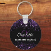 Porte-clés Initiales de monogramme de parties scintillant vio (Recto)