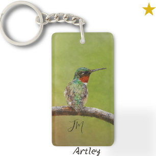 Porte-clés Initiales de peinture d'oiseaux de colibri à gorge