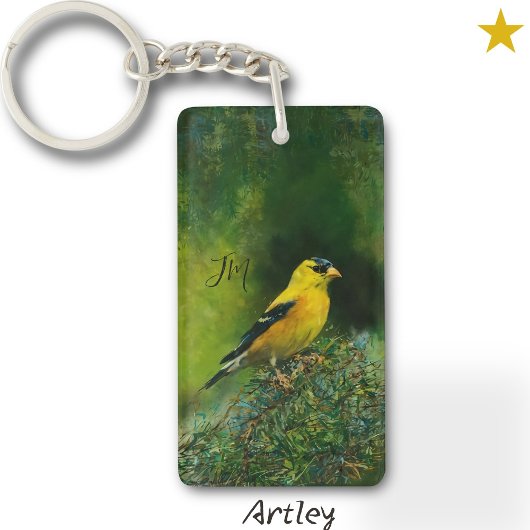Porte-clés Initiales de peinture d'oiseaux d'or jaune américa