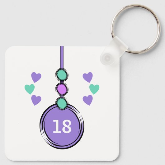 Porte-clés initiales du 18e anniversaire vert violet (Dos)
