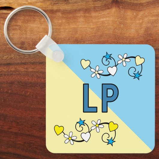 Porte-clés initiales du 21e anniversaire bleu jaune (Recto)