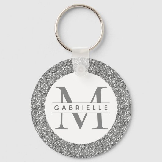 Porte-clés Initiales gris Parties scintillant argent Nom Port (Recto)