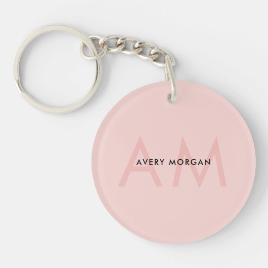 Porte-clés Initiales minimes de monogramme rose pâle modernes (Devant)