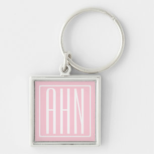 Porte-clés Initiales Monogramme Blanc Sur Rose Clair
