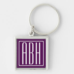 Porte-clés Initiales Monogramme Blanc Sur Violet Foncé
