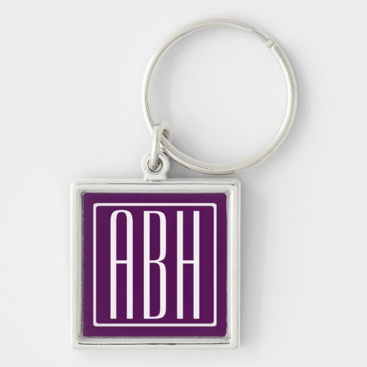 Porte-clés Initiales Monogramme | Blanc Sur Violet Foncé (Devant)