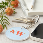 Porte-clés Initiales Monogramme Moderne Bleu Orange Personnal (Devant droit)