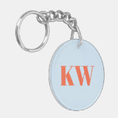 Porte-clés Initiales Monogramme Moderne Bleu Orange Personnal (Devant gauche)