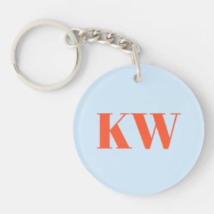 Porte-clés Initiales Monogramme Moderne Bleu Orange Personnal