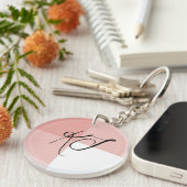 Porte-clés Initiales Monogramme Rose Rose Blanc Acrylique  (Devant droit)
