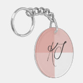 Porte-clés Initiales Monogramme Rose Rose Blanc Acrylique  (Devant gauche)