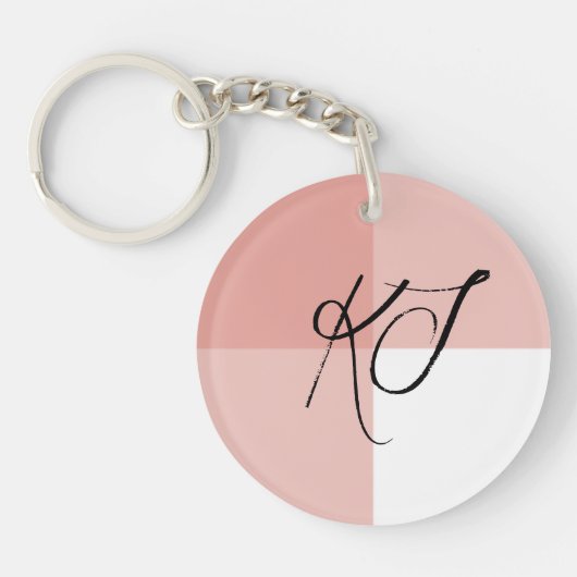 Porte-clés Initiales Monogramme Rose Rose Blanc Acrylique  (Devant)