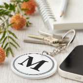 Porte-clés Initiales monogrammes simples noir et blanc (Devant droit)
