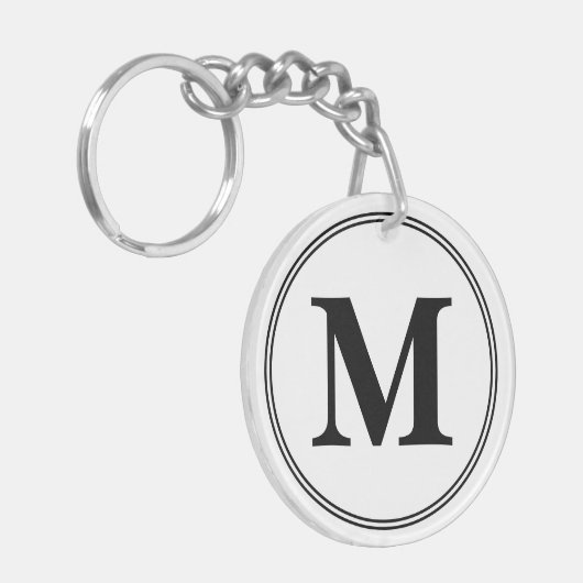 Porte-clés Initiales monogrammes simples noir et blanc (Devant gauche)