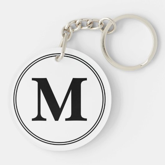 Porte-clés Initiales monogrammes simples noir et blanc (Dos)