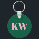 Porte-clés Initiales personnalisées rose vert monogramme mode<br><div class="desc">Ce porte-clés personnalisé présente des initiales serif gras en rose doux sur fond vert.</div>
