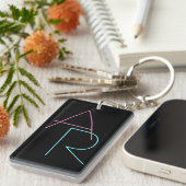 Porte-clés Initiales superposées modernes | Rose Turquoise No (Devant droit)