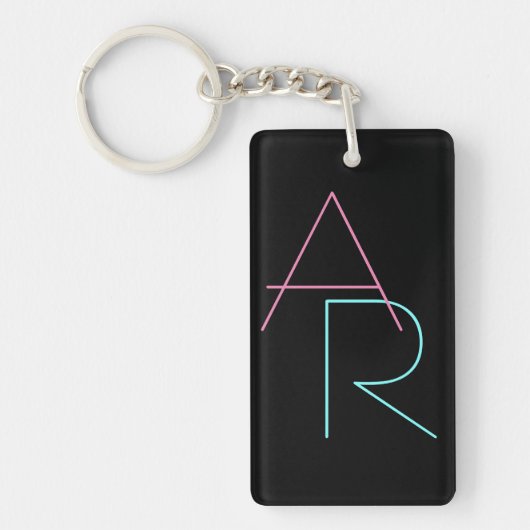 Porte-clés Initiales superposées modernes | Rose Turquoise No (Devant)