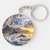 Porte-clés Inspirational Dolphins Sunset Mountains Joy (Dos)