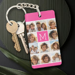 Porte-clés Instagram rose chaud Collage photo Monogramme pers<br><div class="desc">Utilisez jusqu'à 11 photos de téléphone carré ou selfie pour créer un cadeau unique et personnel. Ou vous pouvez garder le chiot hipster et faire un gardien branché. Si vous avez besoin d'ajuster les images,  cliquez sur l'outil personnaliser pour apporter des modifications.</div>
