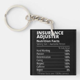 Porte-clés Insurance Adjuster Nutrition Facts Funny