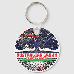 Porte-clés Iran Australie Australie drapeau des racines d'arb