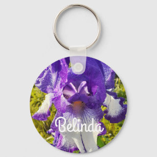 Porte-clés Iris Irises Bleu Blanc Fleur Florale Femme Nom