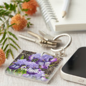 Porte-clés Iris Irises Fleurs Violettes Fleurs Florales Nom (Devant Droit)