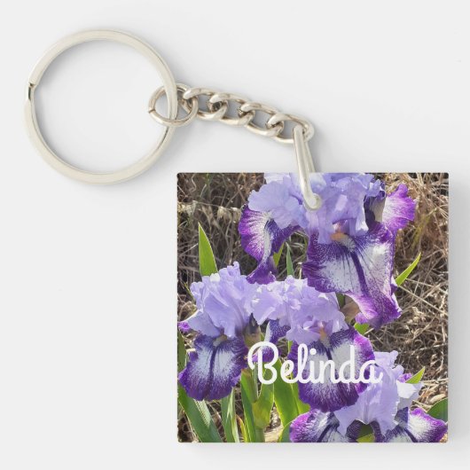 Porte-clés Iris Irises Fleurs Violettes Fleurs Florales Nom (Devant)