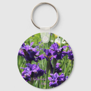 Porte-clés Iris sibérien bleu et blanc violet