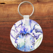 Porte-clés Iris Violet Aquarelle Mariage Bleu (Verso)