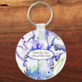 Porte-clés Iris Violet Aquarelle Mariage Bleu (Recto)