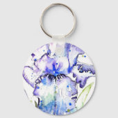 Porte-clés Iris Violet Aquarelle Mariage Bleu (Verso)