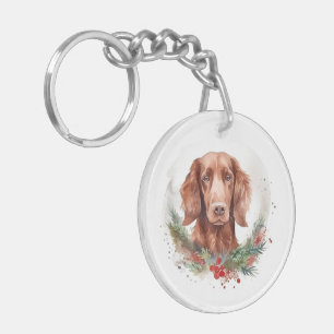 Porte-clés Irlandais Red Setter Festive Wreath Pup