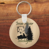 Porte-clés Iron River Michigan Motoneige Ours Bois Look (Recto)