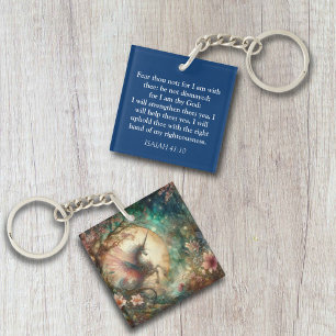 Porte-clés Isaïe 41:10 Écriture Aquarelle Vintage Unicorne