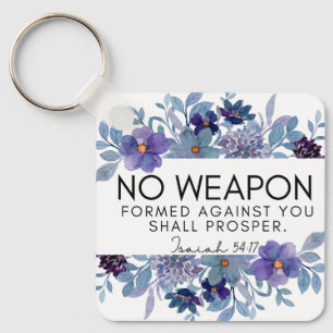 Porte-clés Isaïe 54:17 Aucune arme Chrétienne Violet Floral