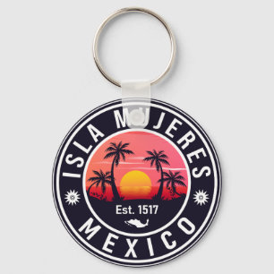 Porte-clés Isla Mujeres Mexique Retro Sunset Souvenirs Palm