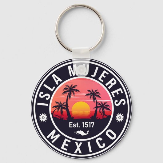 Porte-clés Isla Mujeres Mexique Retro Sunset Souvenirs Palm (Recto)